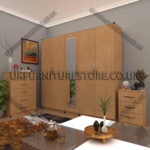 Beech 5 Door Wardrobe Set With 1 Mirror