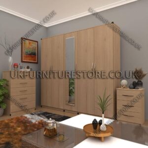 Oak 5 Door Wardrobe Set With 1 Mirror