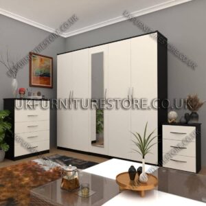 Front White Side Black 5 Door Wardrobe Set With 1 Mirror