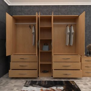 Beech 5 Door Wardrobe Set With 6 Bottom Drawers