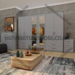 Silver 6 Door Wardrobe With 2 Mirrors and 4 Bottom Drawer