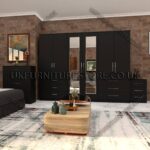 Black 6 Door Wardrobe Set With 2 Mirrors and 6 Bottom Drawer