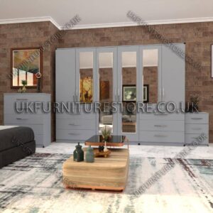Silver 6 Door Wardrobe Set With 4 Mirrors and 6 Bottom Drawer