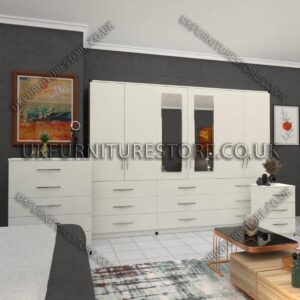 White 6 Door Wardrobe Set With 2 Mirrors and 9 Bottom Drawer