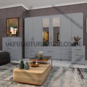 Silver 6 Door Wardrobe Set With 2 Mirrors and 4 Bottom Drawer