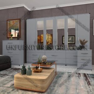 Silver 6 Door Wardrobe Set With 4 Mirrors and 6 Bottom Drawer