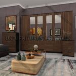 Front Walnut Side Black 6 Door Wardrobe Set With 4 Mirrors and 6 Bottom Drawer