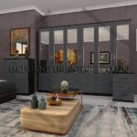 Front Gray Side Black 6 Door Wardrobe Set With 6 Mirrors and 6 Bottom Drawer