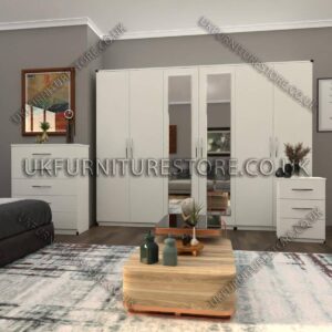 White 6 Door Wardrobe Set With 2 Mirrors