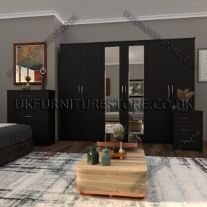 Black 6 Door Wardrobe Set With 2 Mirrors