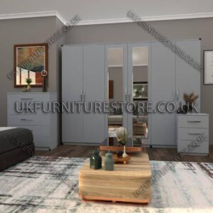 Silver 6 Door Wardrobe Set With 2 Mirrors