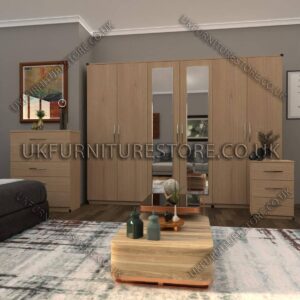Oak 6 Door Wardrobe Set With 2 Mirrors