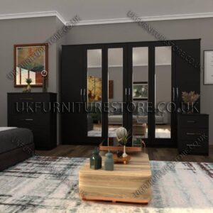 Black 6 Door Wardrobe Set With 4 Mirrors