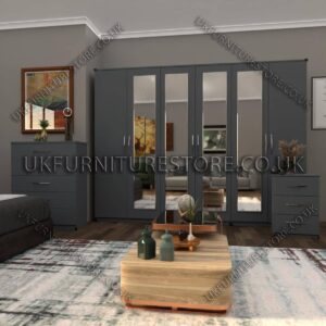 Silver 6 Door Wardrobe Set With 4 Mirrors