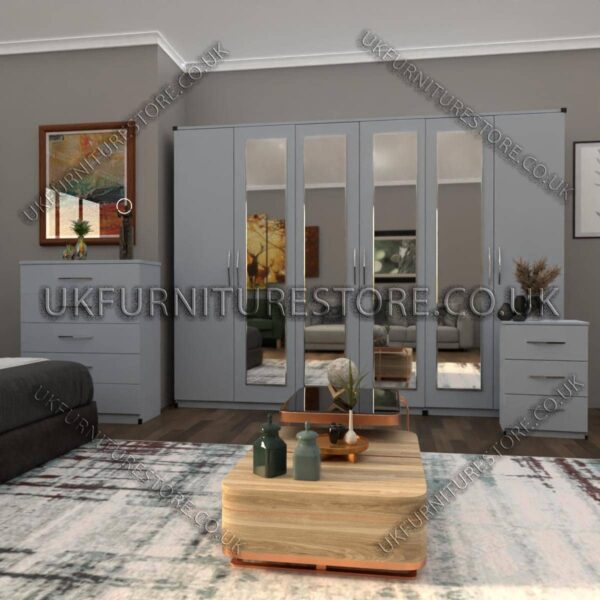 Silver 6 Door Wardrobe Set With 4 Mirrors