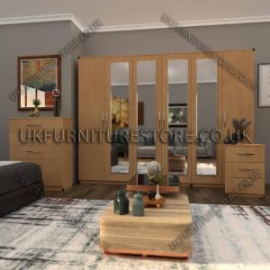 Beech 6 Door Wardrobe Set With 4 Mirrors