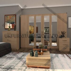 Oak 6 Door Wardrobe Set With 4 Mirrors