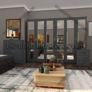 Gray 6 Door Wardrobe Set With 6 Mirrors
