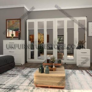White 6 Door Wardrobe Set With 6 Mirrors