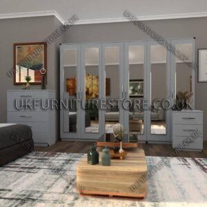 Silver 6 Door Wardrobe Set With 6 Mirrors