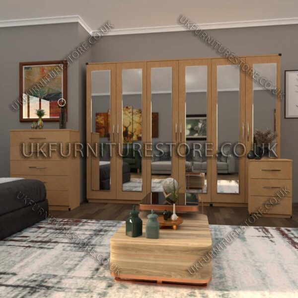 Beech 6 Door Wardrobe Set With 6 Mirrors