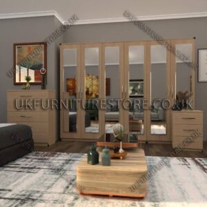 Oak 6 Door Wardrobe Set With 6 Mirrors