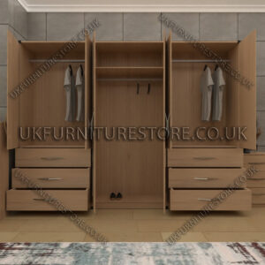 Oak 6 Door Wardrobe Set With 4 Bottom Drawers