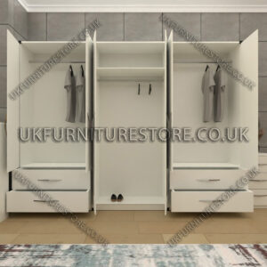 White 6 Door Wardrobe Set With 4 Bottom Drawers