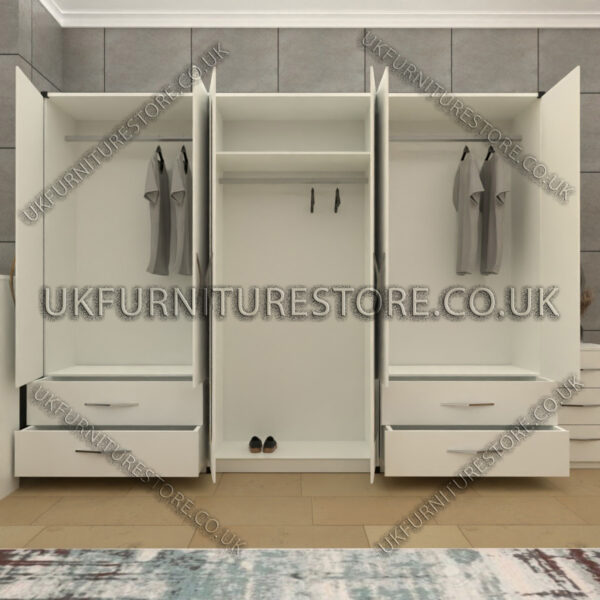 White 6 Door Wardrobe Set With 4 Bottom Drawers