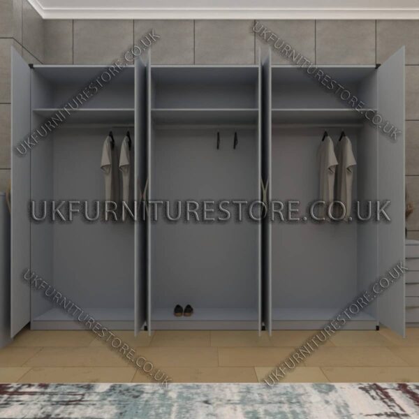 Silver 6 Door Wardrobe With 3 Upper Drawers