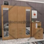 Beech 4 Door Combi Wardrobe With 2 Mirrors