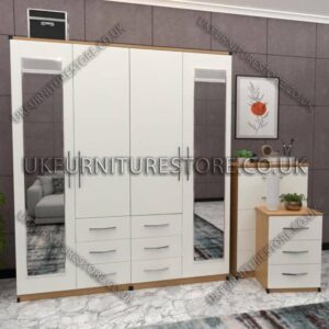 Front White Side Beech 4 Door Wardrobe Set With 2 Mirrors
