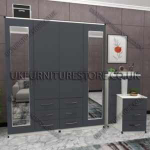 Front Gray Side White 4 Door Combi Wardrobe With 2 Mirrors