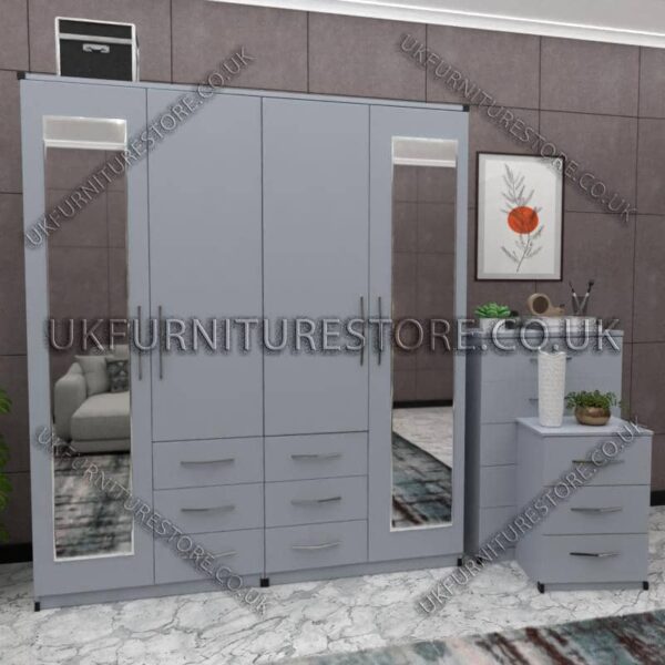 Silver 4 Door Combi Wardrobe With 2 Mirrors