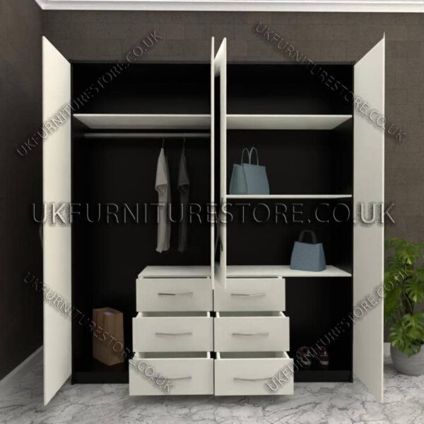 White 4 Door Combi Wardrobe With 2 Mirrors