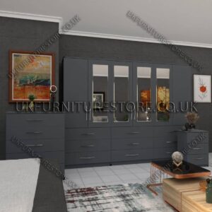 Gray 6 Door Wardrobe Set With 4 Mirrors and 9 Bottom Drawer
