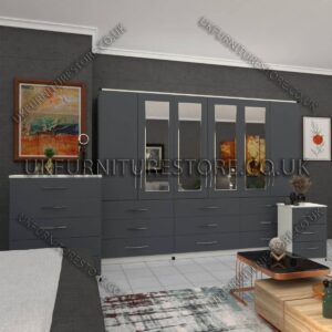 Front Gray Side White 6 Door Wardrobe Set With 4 Mirrors and 9 Bottom Drawer