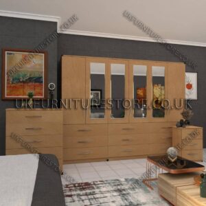 Beech 6 Door Wardrobe Set With 4 Mirrors and 9 Bottom Drawer