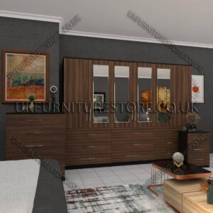 Front Walnut Side Black 6 Door Wardrobe Set With 4 Mirrors and 9 Bottom Drawer