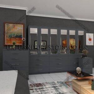Gray 6 Door Wardrobe Set With 6 Mirrors and 9 Bottom Drawer