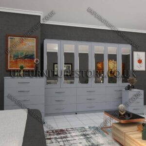 Silver 6 Door Wardrobe Set With 6 Mirrors and 9 Bottom Drawer