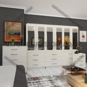 White 6 Door Wardrobe Set With 6 Mirrors and 9 Bottom Drawer