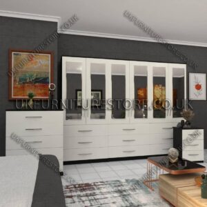 Front White Side Black 6 Door Wardrobe Set With 6 Mirrors and 9 Bottom Drawer