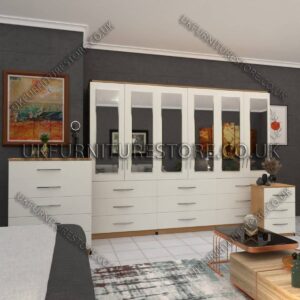 Front White Side Beech 6 Door Wardrobe Set With 6 Mirrors and 9 Bottom Drawer