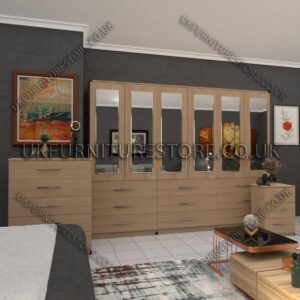 Oak 6 Door Wardrobe Set With 6 Mirrors and 9 Bottom Drawer