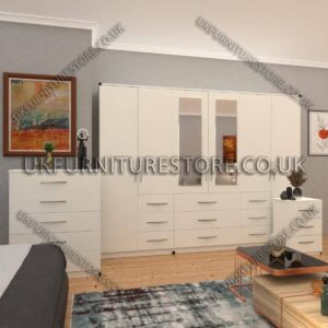 White 6 Door Combi Wardrobe Set With 2 Mirrors