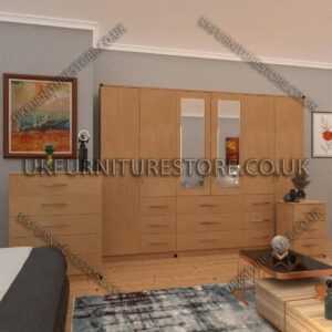 Beech 6 Door Combi Wardrobe Set With 2 Mirrors