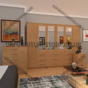 Beech 6 Door Combi Wardrobe Set With 4 Mirrors