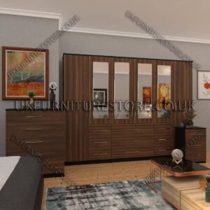 Front Walnut Side Black 6 Door Combi Wardrobe Set With 4 Mirrors