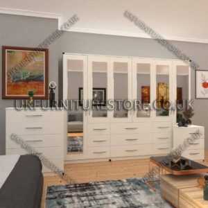 White 6 Door Combi Wardrobe Set With 6 Mirrors
